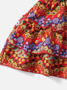 SHEIN 小女童多層花卉圖案半身裙 - 彩色 - 查看 3