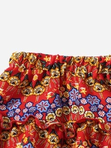 SHEIN 小女童多層花卉圖案半身裙 - 彩色 - 查看 4