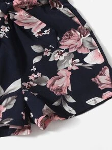 SHEIN 女孩印花紙袋腰附腰帶短褲 - 彩色 - 查看 4