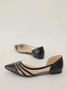 Stitch Detail Point Toe Ballet Flats - Black - View 4