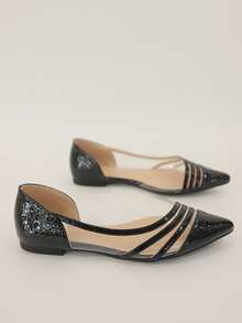 Stitch Detail Point Toe Ballet Flats - Black - View 5