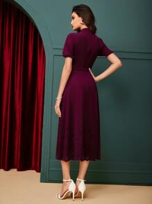 Modelyn Tie Neck Laser Cut Out Dress Without Belt - Purple - View 2