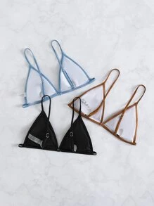 Swim Basics Summer Beach 3pack Plain Triangle Bikini Top - Multicolor - View 2
