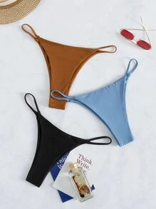 SHEIN Swim 3件素色丁字褲泳衣下裝 - 彩色 - 查看 3