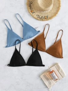 Swim Basics Summer Beach 3pack Plain Triangle Bikini Top - Multicolor - View 3