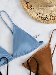 Swim Basics Summer Beach 3pack Plain Triangle Bikini Top - Multicolor - View 5