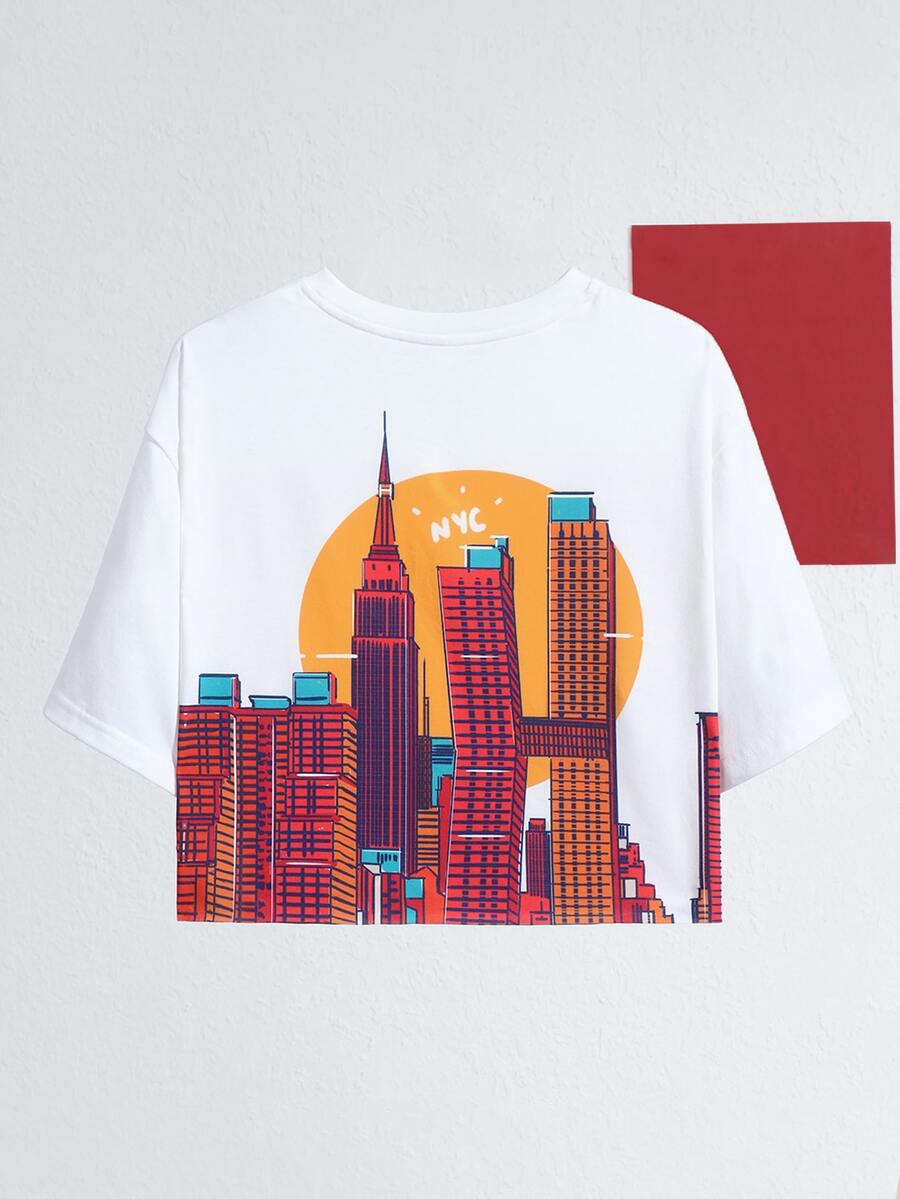 Abbicreates Studio Building & Letter Graphic Drop Shoulder Tee - White - View 1