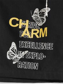 Manfinity VCAY Nam Quần short Với Lá thư & Mặt in hoạt hình Và Eo dây rút - màu đen - Xem 4