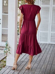 SHEIN Unity Flutter Sleeve Ruffle Hem Dress - Burgundy - View 2