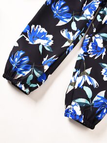 SHEIN 小女童泡泡袖上衣和印花腰帶長褲