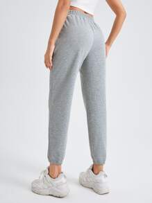SHEIN PETITE Quần thể thao nữ Túi màu trơn - Màu Xám nhạt - Xem 2