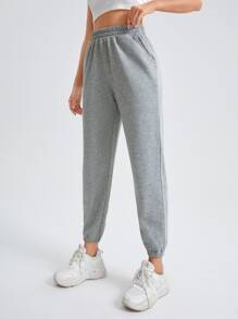 SHEIN PETITE Quần thể thao nữ Túi màu trơn - Màu Xám nhạt - Xem 4