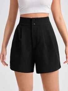 SHEIN Essnce High Waist Straight Leg Shorts - Black - View 1