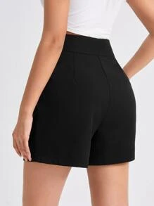 SHEIN Essnce High Waist Straight Leg Shorts - Black - View 2