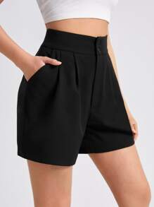 SHEIN Essnce High Waist Straight Leg Shorts - Black - View 3