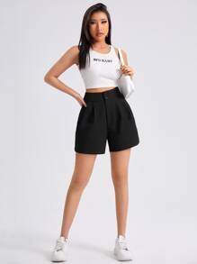 SHEIN Essnce High Waist Straight Leg Shorts - Black - View 4