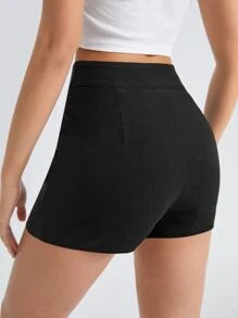 SHEIN Essnce Solid Zip Side Shorts - Black - View 2
