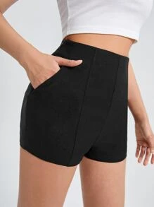 SHEIN Essnce Solid Zip Side Shorts - Black - View 4