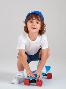 SHEIN Toddler Boys 100% Cotton Solid Pocket Front Tee - White - View 8