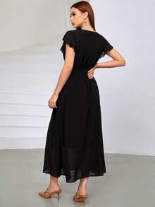 SHEIN Đầm Dây kéo màu trơn Thanh lịch - màu đen - Xem 2