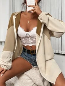 撞色蝙蝠袖連帽外套 - 彩色 - 查看 4