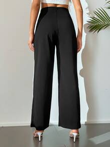 SHEIN Tall Quần nữ Nút Dây kéo màu trơn Thanh lịch - màu đen - Xem 3