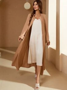 Al Najma Abaya manches trompette à plis ouvert ceinturé - Kaki - Voir 4