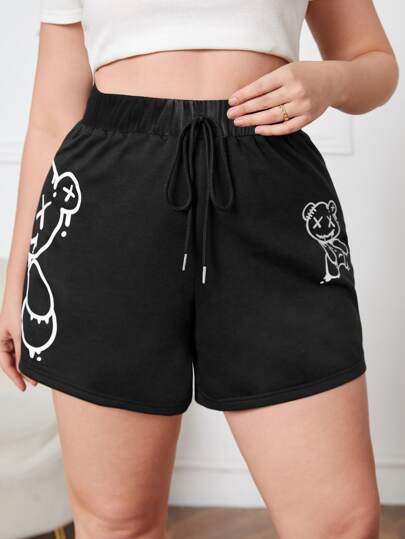 Plus Bear Print Knot Front Shorts