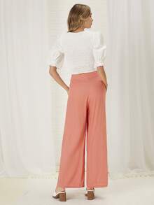 Quần nữ Dây kéo Thắt nơ trước màu trơn Thanh lịch - Màu Hồng  San hô - Xem 2