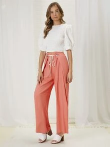 Quần nữ Dây kéo Thắt nơ trước màu trơn Thanh lịch - Màu Hồng  San hô - Xem 3