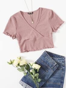 Muchica Surplice Neck Lettuce Trim Tee - Dusty Pink - View 1