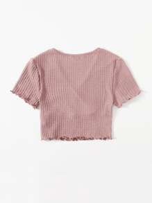 Muchica Surplice Neck Lettuce Trim Tee - Dusty Pink - View 2