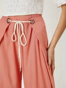 Quần nữ Dây kéo Thắt nơ trước màu trơn Thanh lịch - Màu Hồng  San hô - Xem 5