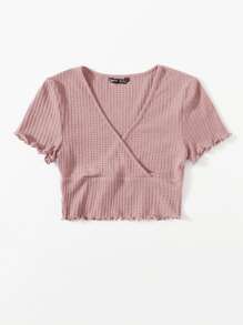 Muchica Surplice Neck Lettuce Trim Tee - Dusty Pink - View 3