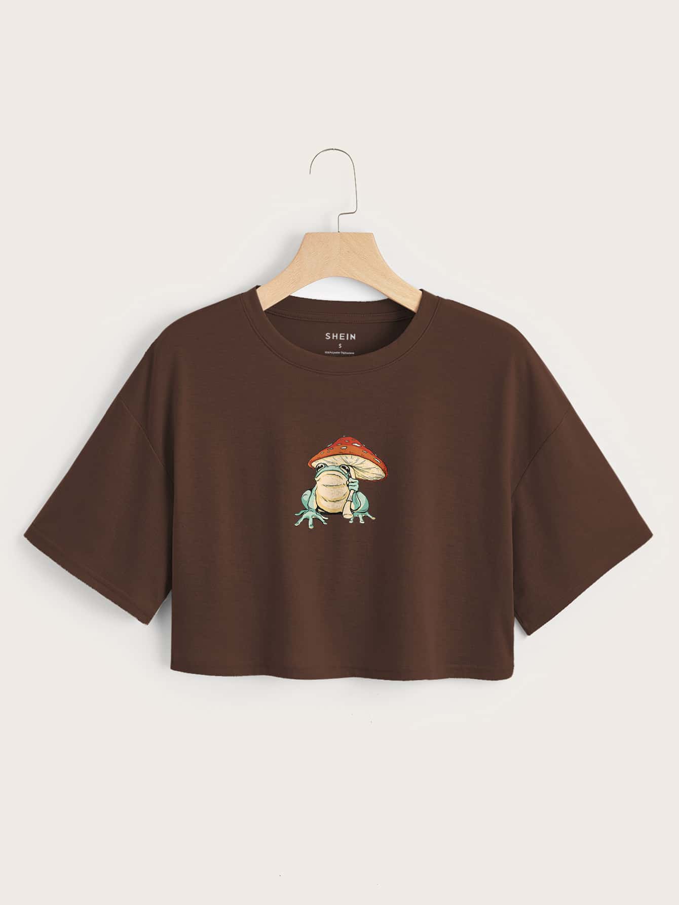 SHEIN EZwear Áo thun nữ Hoạt hình Giải trí - Màu nâu Sô-cô-la - Xem 1