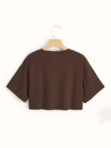 SHEIN EZwear Áo thun nữ Hoạt hình Giải trí - Màu nâu Sô-cô-la - Xem 2