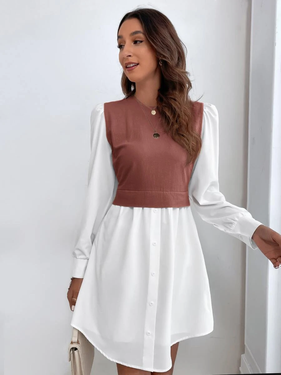 Vestido 2 en 1 de manga farol - Multicolor - Ver 1