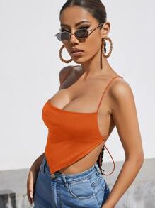 SHEIN BAE 十字交叉後背繫帶手帕下擺吊帶上衣 - 橘色 - 查看 4