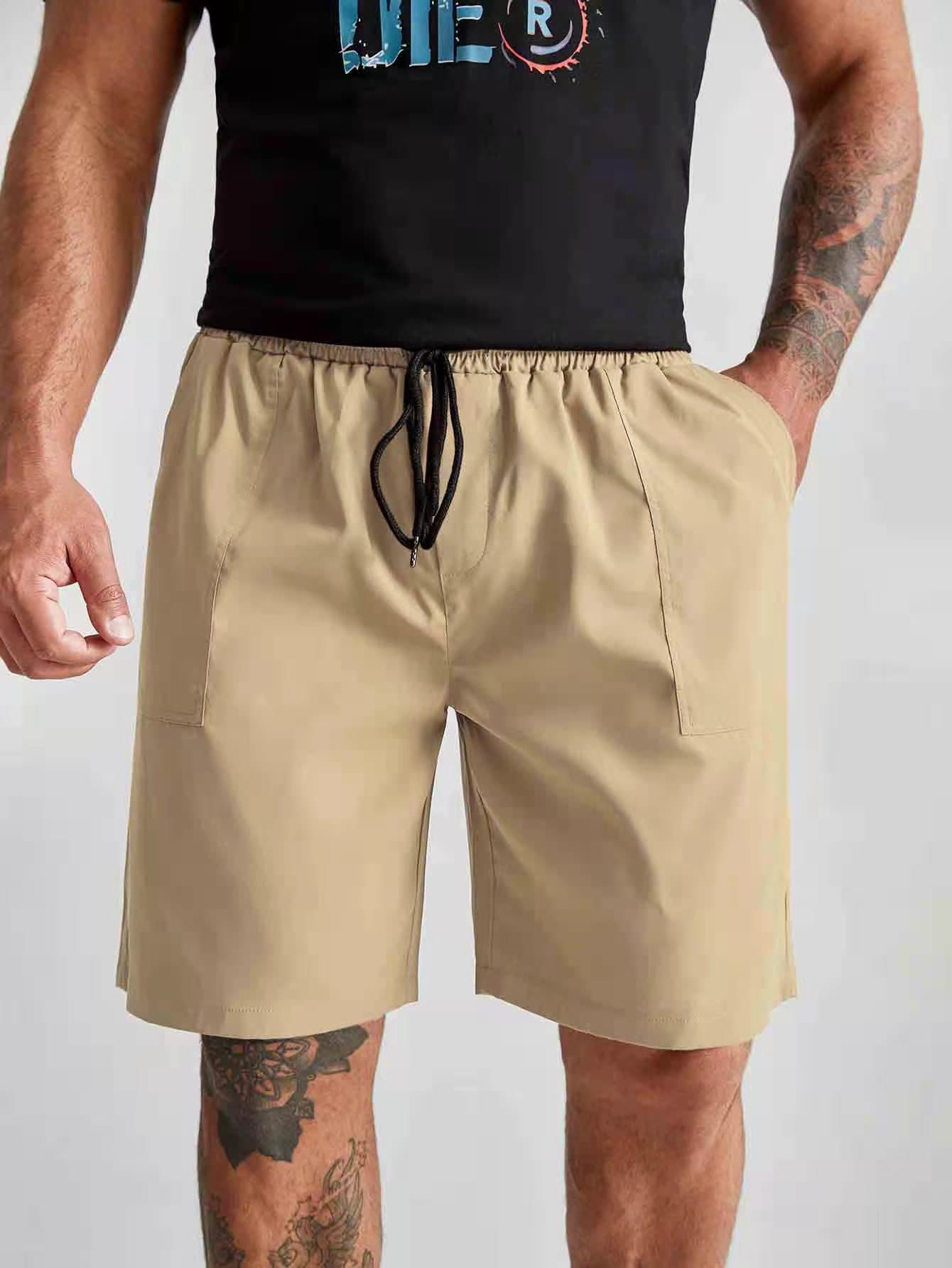 Manfinity Quần Short Nam Dây kéo Túi màu trơn Giải trí - Màu Khaki - Xem 1