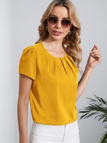 SHEIN Clasi 前鎖孔泡泡袖上衣 - 黃色 - 查看 4