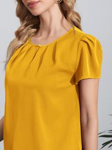 SHEIN Clasi 前鎖孔泡泡袖上衣 - 黃色 - 查看 5