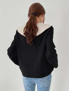 DAZY Sailor Collar Decor Pocket Button Front Blouse Office Wear Women Long Sleeve Women - Black - View 8