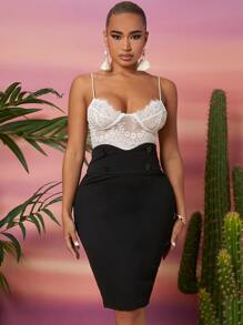 SHEIN SXY Váy nữ Nút Dây kéo màu trơn Thanh lịch - màu đen - Xem 5