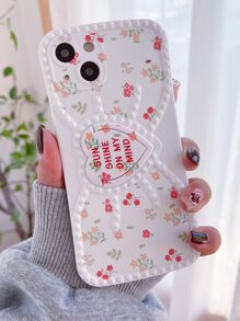 花卉圖案手機外殼帶心圓環支架