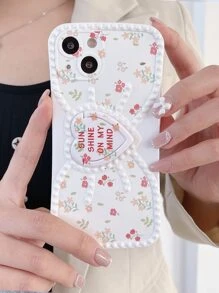 花卉圖案手機外殼帶心圓環支架