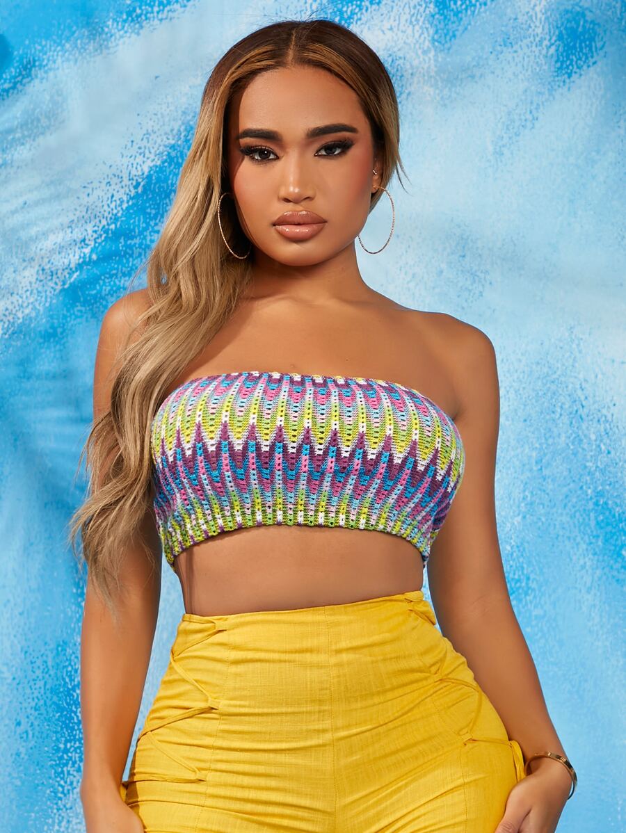 SHEIN SXY 段染短款抹胸上衣 - 彩色 - 查看 1