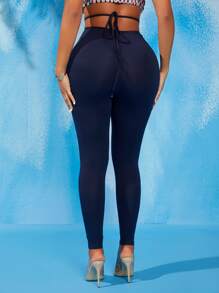 SHEIN SXY Quần tất nữ Hội Chữ thập màu trơn Gợi cảm - Màu xanh hải quân - Xem 2