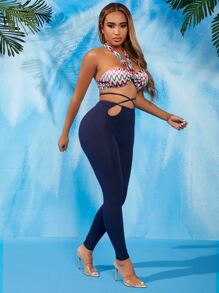 SHEIN SXY Quần tất nữ Hội Chữ thập màu trơn Gợi cảm - Màu xanh hải quân - Xem 3