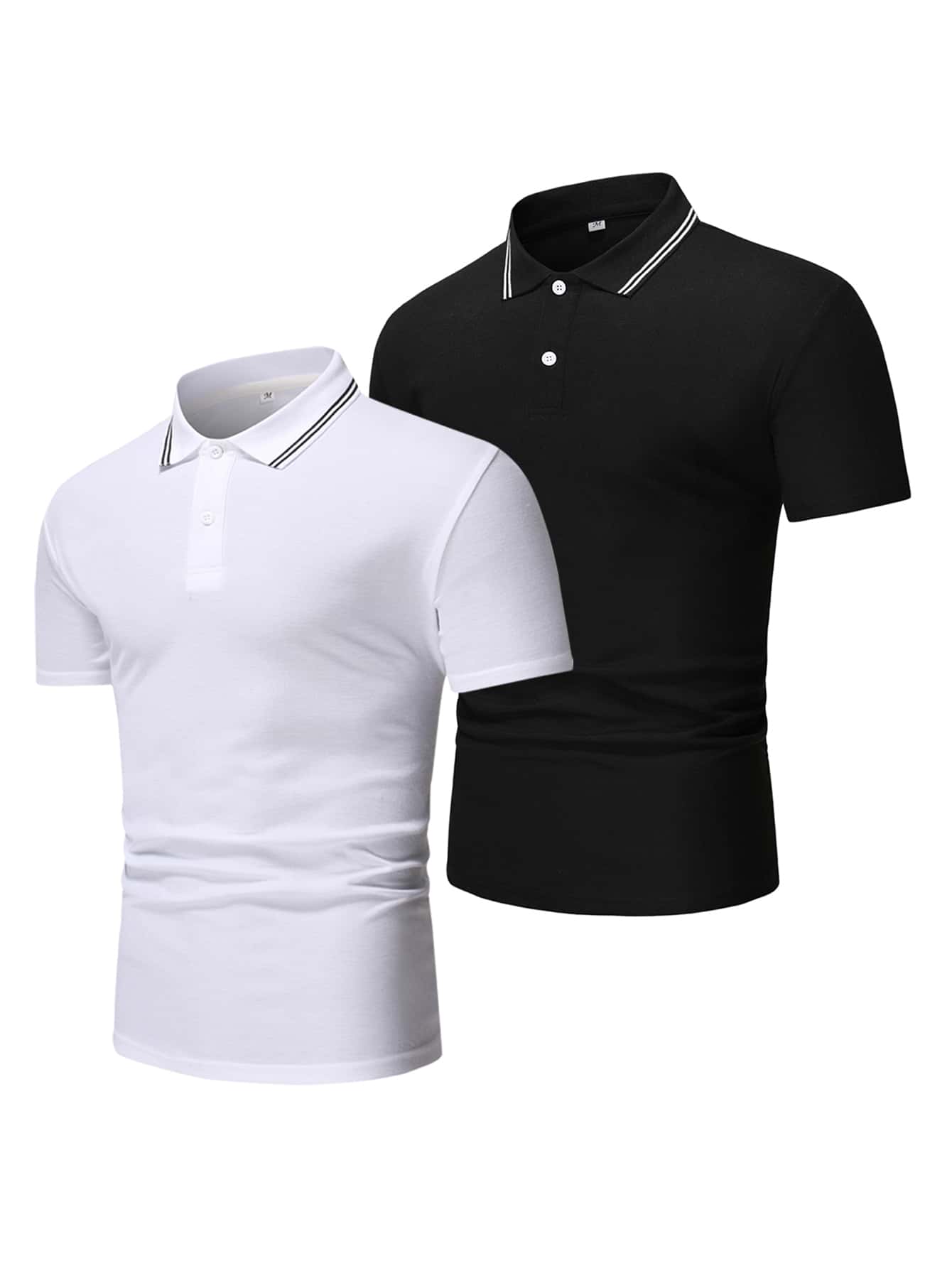 Manfinity Homme Men 2pcs Contrast Trim Polo Shirt - Black and White - View 1
