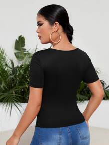 SHEIN SXY Camiseta delgada unicolor fruncido